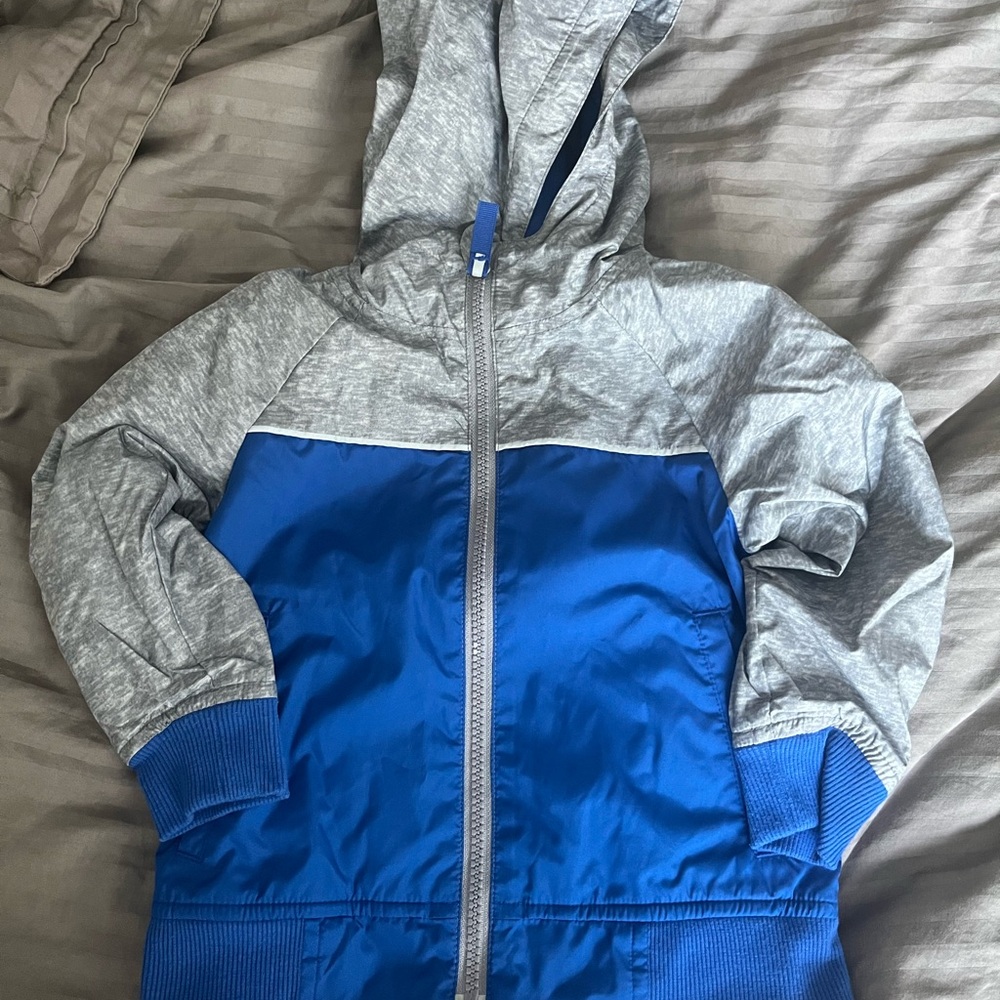 Blue and Gray Hooded raincoat
